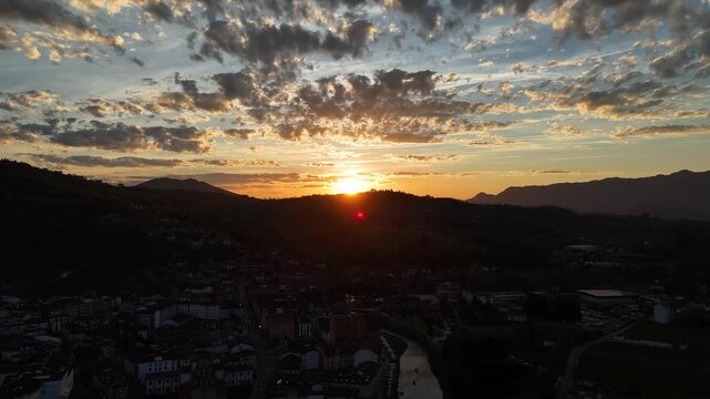 Cangas de Onis Sunset Aerial Asturias Spain Photography Evening Mountain Valley