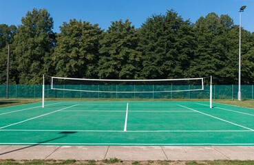 Fototapeta premium Empty outdoor volleyball court with net in public park