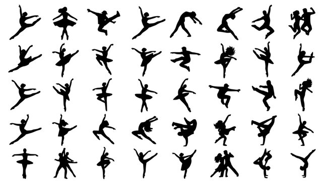 Dancers Performing Various Ballet Poses in Silhouette Style Featuring Performance, Dance, Artistic with Movement and Grace