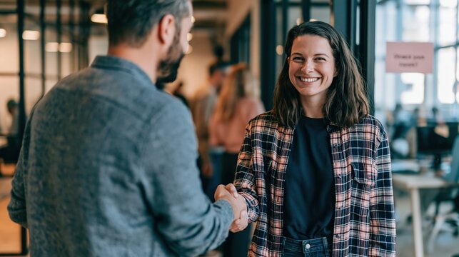 Recruiter And New Employee Shaking Hands Office
