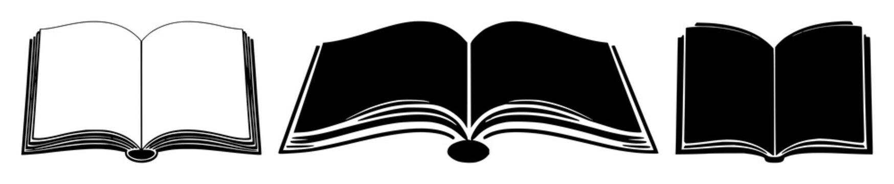 Solid black icon, white background: large language model book icon set with simple line art design featuring simple design, minimalist, black and white with illustrations and graphics