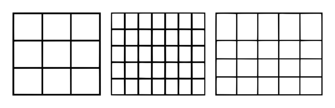 UX wireframe grid symbol set with simple black icon on white background featuring wireframe, UX, UI design with icons and interface