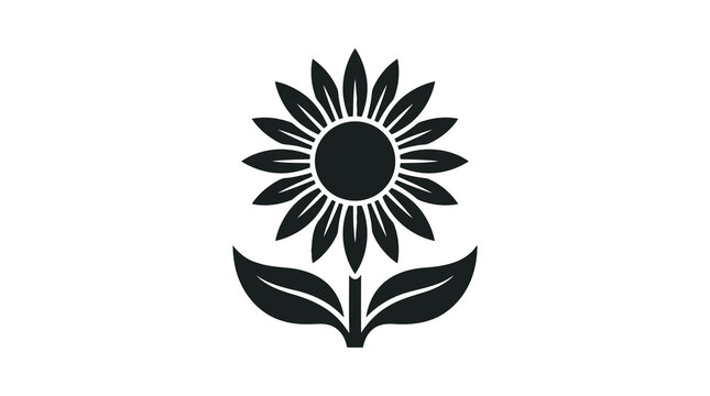 Black sunflower icon with leaves
