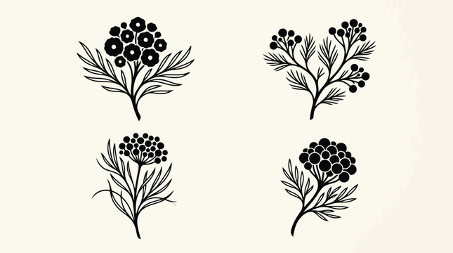 Black thistle flower icons set