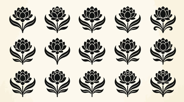 Black thistle flower icons set
