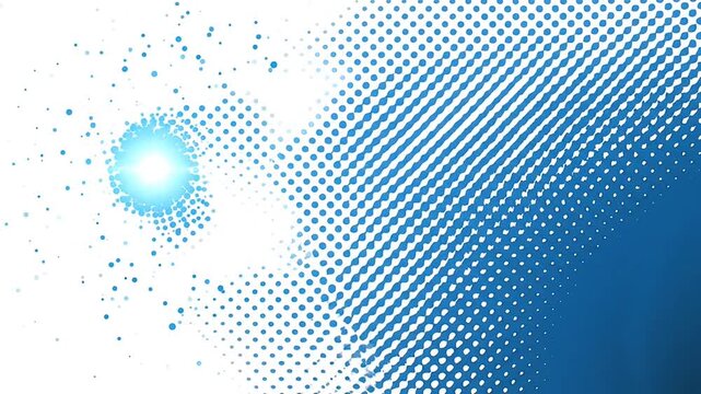 Abstract blue glowing orb with dynamic halftone dot pattern background, modern digital technology design, conceptual illustration