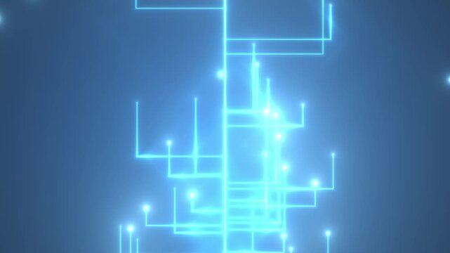 Abstract Digital Network Connection with Growing Luminous Lines and Light Points on Blue
