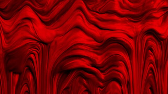 A mesmerizing 3D animated background featuring continuous, slow-moving waves of rich red fluid material resembling silk fabric or thick paint. This luxurious and dynamic pattern is ideal for elegant b