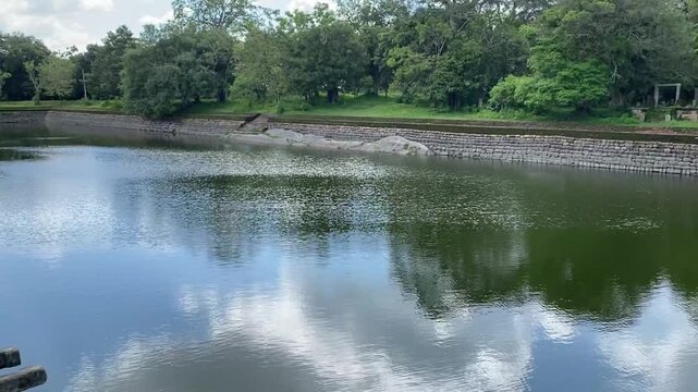 Ancient Ath Pokuna water reservoir in Anuradhapura Sri Lanka archaeological heritage site