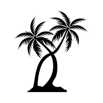 Silhouette of intertwined palm trees against transparent background for versatile design use