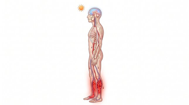 3D Anatomical Diagram of Brain Ischemia in Heat Syncope