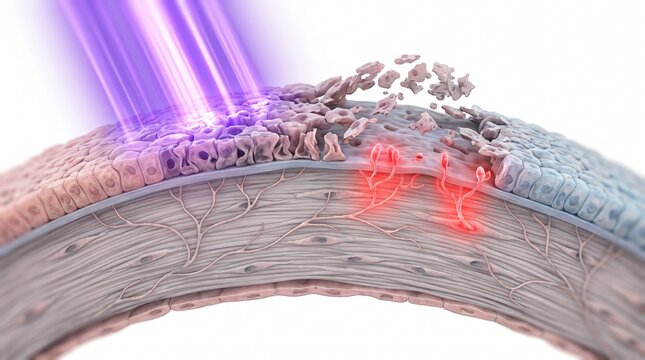 3D Microscopic Diagram of Corneal Epithelial Damage from UV Radiation