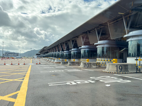 Empty toll booths waiting for cars at the hong kong-zhuhai-macao bridge border crossing