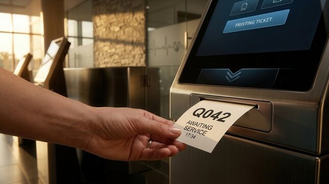 Receiving Customer Service Ticket From Digital Kiosk Modern Waiting System