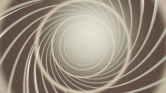 A funnel shaped design with spiraling lines draws the eye towards a bright center. This abstract scene evokes a sense of motion and depth in a neutral color palette