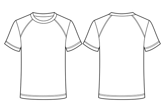 T-shirt with highlighted seam details design template. Mockup front and back view.