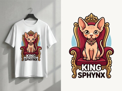 Sphynx cat presenting T-shirt