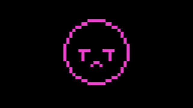 8-bit pixel art pink crying emoji. looped animation 4k 30fps