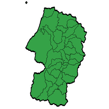山形県地図 市町村区分 緑色 筆タッチ 和風 東日本 / A brushstroke map of Yamagata Prefecture / green