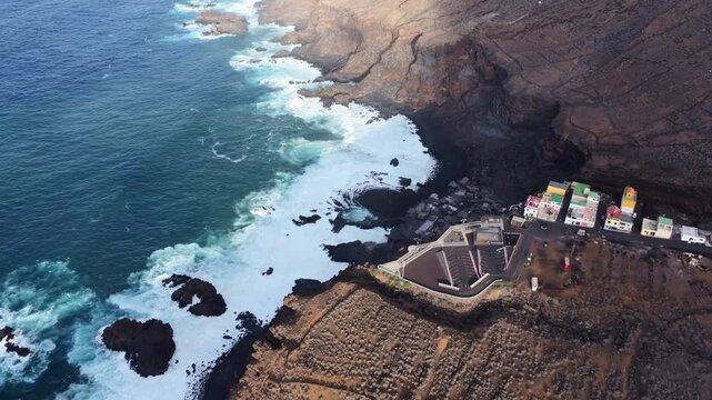 Atlantic Waves and Lava Cliffs Above Pozo de Las Calcosas El Hierro Island