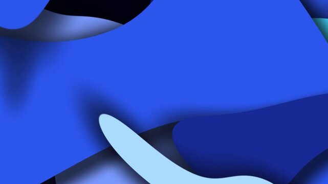 Abstract animation of blue organic shapes layered in a paper cut style