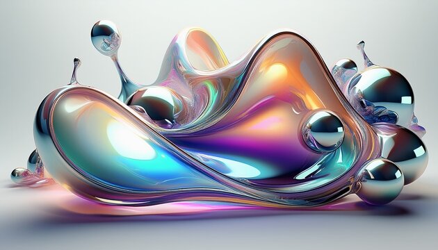 Abstract Yk Aesthetic Composition With Jelly D Shapes And Chrome Blobs Futuristic Iridescent Elements On White Background Minimalist Design Art For Digital Poster And Web Banner