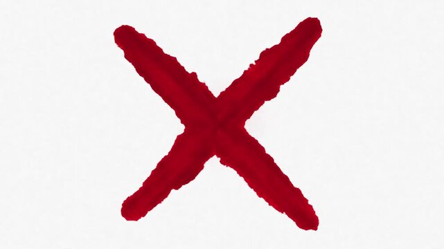 Red cross mark painted with a brush stroke indicating error wrong false cancel and reject concepts