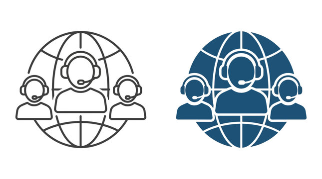 Global customer support team with headset and globe icon