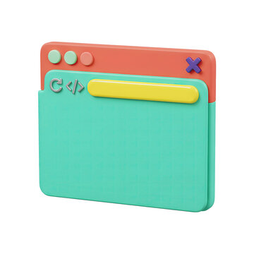 3D Render of a Stylized Computer Window with Code Icon