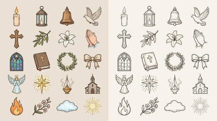Naklejka premium Collection of Religious and Spiritual Symbols, Icons, and Elements for Design.