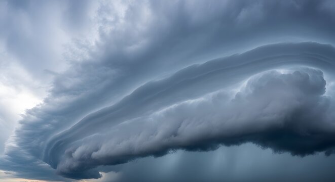 Dramatic rolling thunderstorm clouds forming on horizon