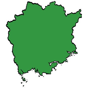 岡山県地図 中国地方 緑色 筆タッチ 和風 西日本 / A brushstroke map of Okayama Prefecture / green