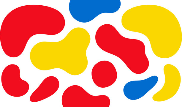 Abstract organic shapes in primary colors red yellow and blue