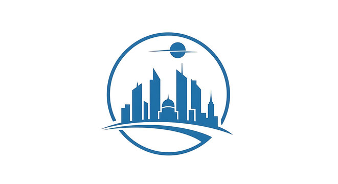 Blue City Skyline Circular Logo Icon for Real Estate and Urban Architecture