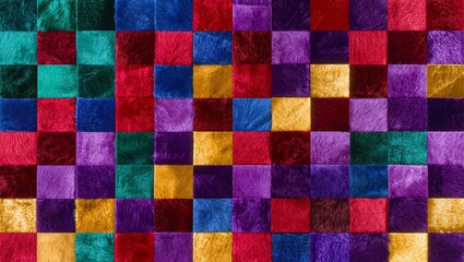 Fototapeta premium Colorful Faux Fur Patchwork Texture Background