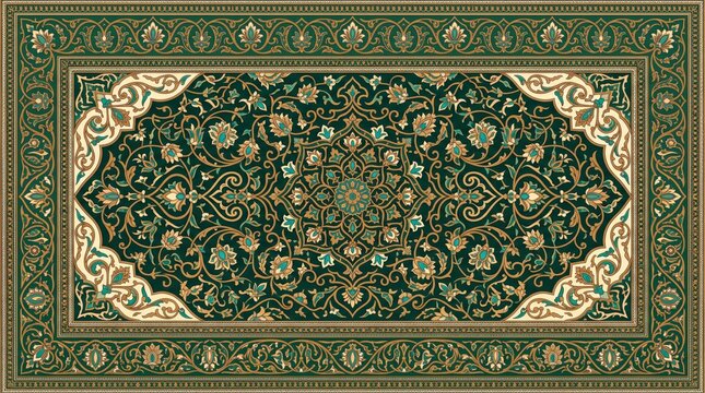 Arabic carpet pattern with rich green traditional motifs seamless ornamental decorative moroccan