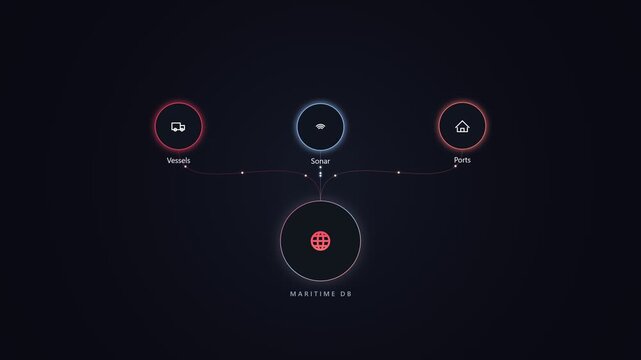 Network connection diagram with global data transfer icon animation