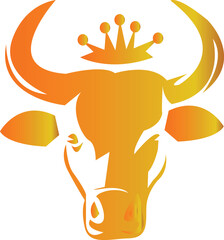 Fototapeta premium Majestic Golden Bull Head wearing a Royal Crown Vector Illustration for Luxury Branding and Power Concepts