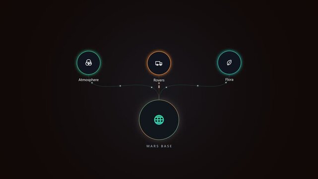 Mars base infographic interface showing planetary exploration data