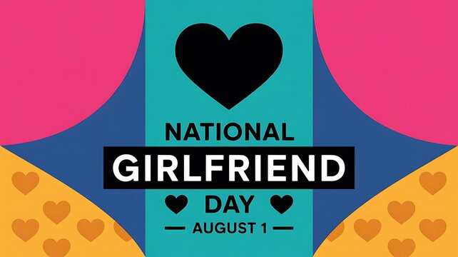 National girlfriends day social media banner with black heart symbol and heart pattern background, girlfriends