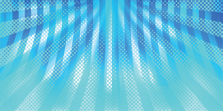Blue Radial Halftone Comic Style Sunburst Background