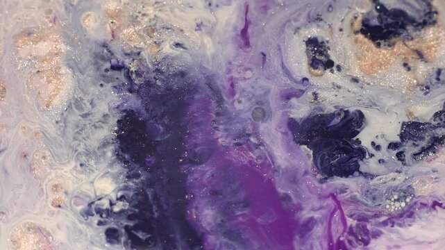 Elegant Fluid Art with Violet and Beige Swirls, acrylic paint in motion