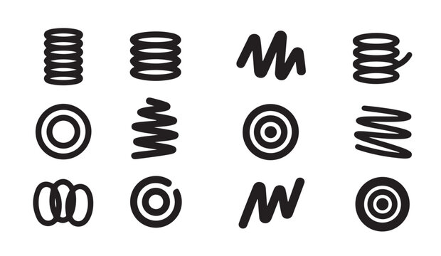 Set of spring and coil abstract icons for mechanical or industrial engineering design work.