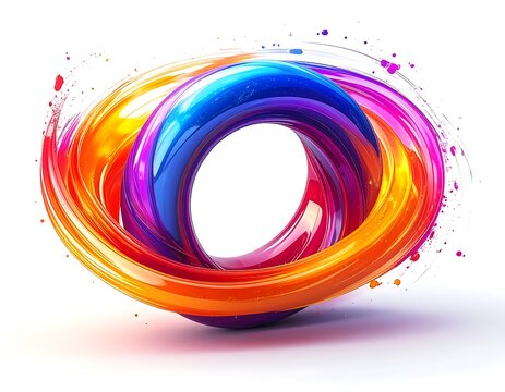 A vibrant, 3D torus with swirling rainbow colors and dynamic brushstrokes