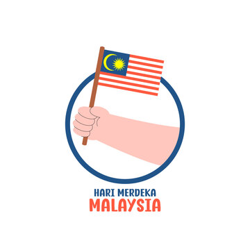 hari merdeka malaysia illustration with hand raises for element design