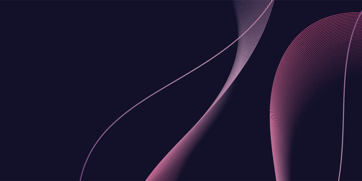 Dark abstract background featuring glowing, flowing wave lines in blue red color gradient. Creative element design in vetor illustration