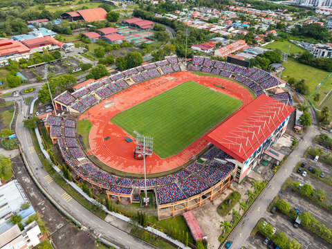 Likas stadium aerial view with running track and football pitch