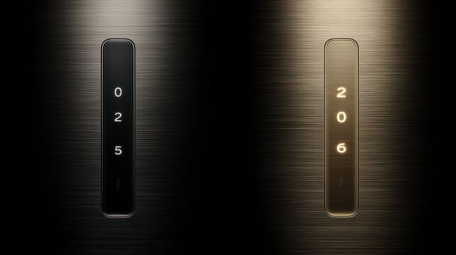 Modern Elevator Control Panels with Digital Floor Indicators in Black and Gold Finish