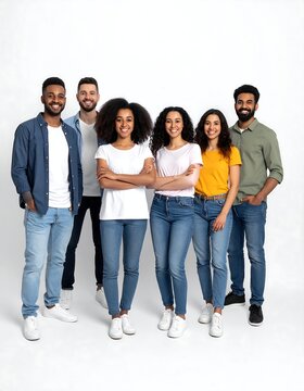 A group of six diverse young adults standing together
