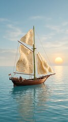 Fototapeta premium Sailboat at Sunset on Calm Sea